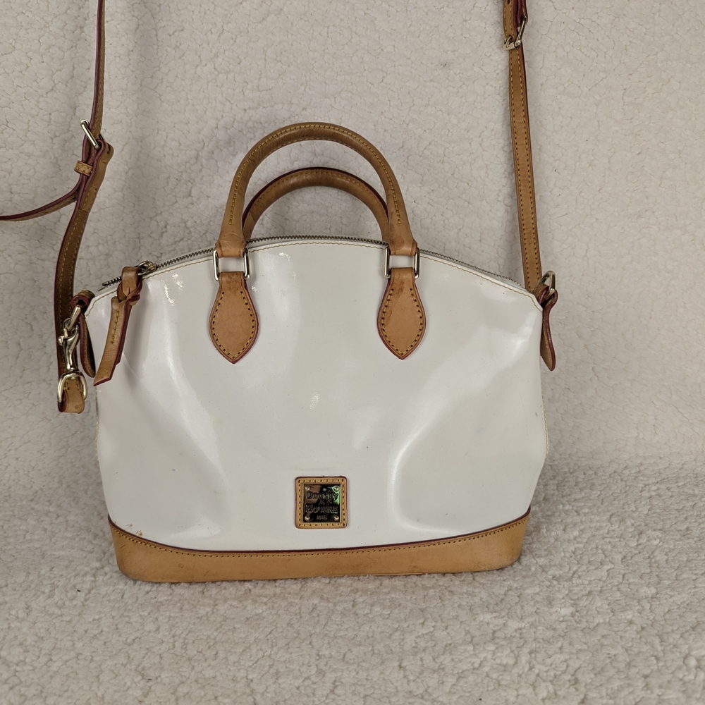 Dooney & Bourke White and Tan Satchel with Structured Handles‎